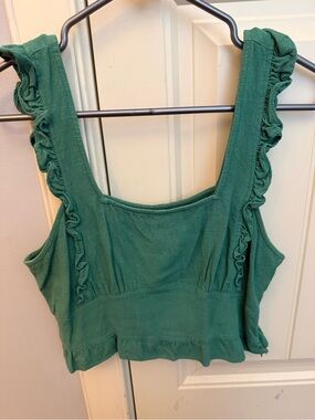 Gentle Fawn Bardot Green Ruffle Strap Cropped Tank Top - Women